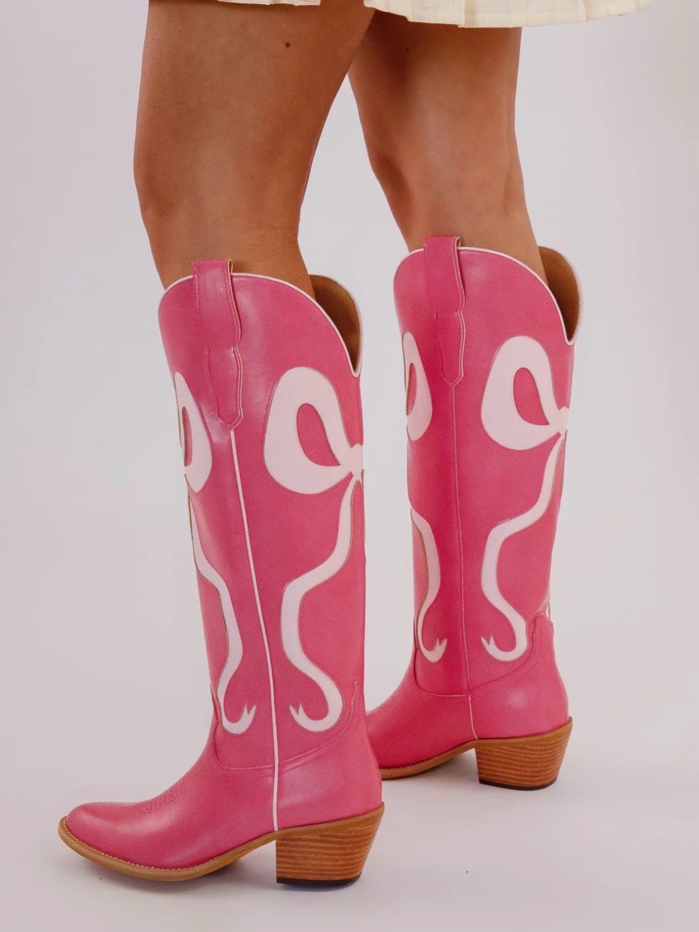 Statement Pink Western Knee-High Heeled Boots - Picture 2 of 6
